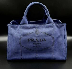 極美品　PRADA プラダ カナパ 2way ネイビー 紺 Mサイズ ショルダー ハンド バッグ トート 三角ロゴ ゴールド金具