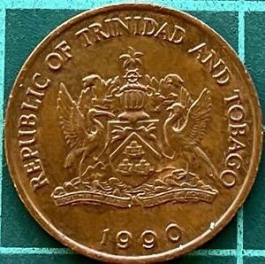 世界コイン　トリニダード・トバゴ5セント、1990