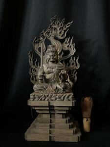井波彫刻 大型高41cm 総楠材　仏教工芸品　古美術　時代彫刻 仏師で仕上げ品　不動明王座像