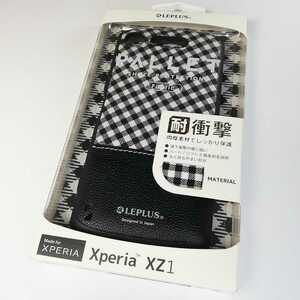 Xperia XZ1 耐衝撃ハイブリッドケース ブラック チェック柄