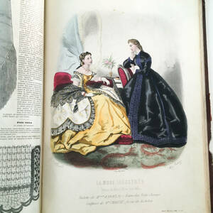 La mode illustree ラ・モード イリュストレ 52葉 416ページ 銅版画 手彩色 1864年1〜12月 フランス アンティーク モード ファッション服飾