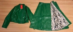 A473:最新 レディース 上下分離 レザー ジャケット トレンチ コート 革ジャン ライダースジャケット 大きいサイズ 緑 グリーン 4XL