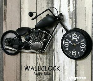 壁掛け時計 掛け時計 ブリキ製 アンティーク 時計 レトロ おしゃれ かっこいい アメリカン ビンテージ インテリア ハーレー風 ガレージ 
