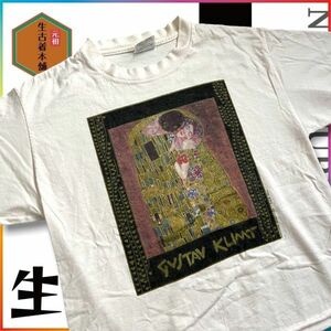 BC2PRH【wild wood productions】90s USA製 白 グスタフ・クリムト　THE KISS 絵画　アート Tシャツ 古着 ビンテージ 希少 レア 202206