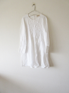 Bon Vieux Temps / ボンビュータン レース刺繍 コットンガーゼ チュニックドレス WHITE * ワンピース