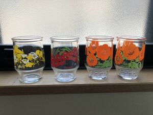 花柄 ガラスコップ 4個　昭和レトロ ワンカップ