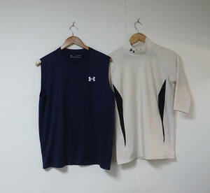 【送料無料】アンダーアーマーノースリーブシャツ、コンプレッションシャツ２枚セット/MDサイズ　傷あり　スポーツウェア