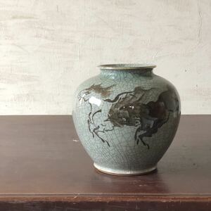 〇相馬焼 花瓶 高さ20cm 幅20cm 長期保管品 古玩 古美術 qtq 