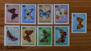 ハンガリー　1966年　蝶　9種　未使用切手