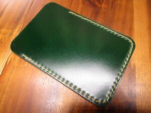 カードケース　コードバン　グリーン　手縫い レーデルオガワ エイジング 薄 キャッシュレス ミニ コンパクト ナチュラル　緑