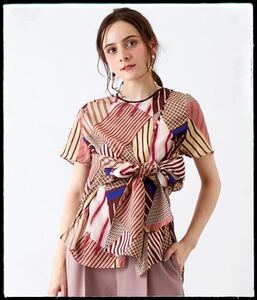 【UNITED TOKYO】 美品 ビッグリボン ストライププリントトップ アシンメトリーデザインシャツ