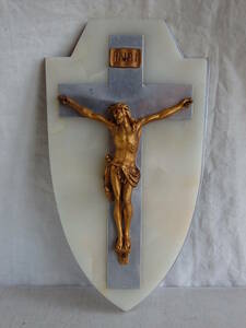 フランスアンティーク イコン 十字架　キリスト 教会 オーナメント インテリア 壁掛け ウォール 装飾 キリスト 大理石 