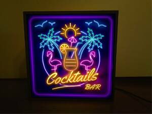 フラミンゴ カクテルバー アメリカン パブ スナック 酒 ヤシの木 サイン ミニチュア 看板 置物 雑貨 LEDライトBOX