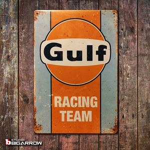 ブリキ看板 20×30㎝ GULF RACING TEAM ガルフレーシングチーム ガレージ スチール アンティーク アメリカンインテリア 世田谷ベース 新品