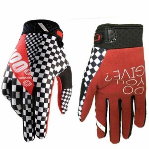サイクリング 手袋 バイクグローブ オフロード 100％ 送料無料 チェック柄　新品 赤 XL サイズ
