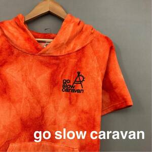 ゴースローキャラバン go slow caravan スウェット パーカー アウトドア 半袖 プルオーバー フード トップス オレンジ メンズ3サイズ ∬☆