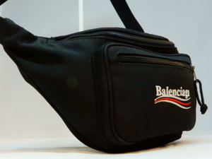 １円 極美品 正規品 バレンシアガ ロゴ入りバッグ バッグ ボディバッグ ウェストポーチ ポーチ ブラック BALENCIAGA K307-31