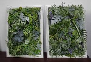 インテリア　壁飾り2枚セット　ホワイトA4サイズ　ウォールグリーン・アーティフィシャルフラワー・壁掛け・フェイクグリーン・ 観葉植物 