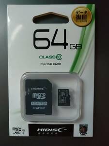 HIDISC microSDXCカード 64GB CLASS10 UHS-1対応 SD変換アダプタ/ケース付き