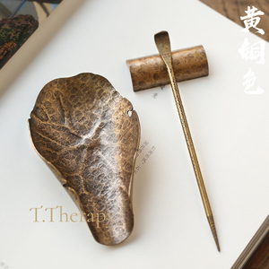 銅製茶道具 中国茶道具 台湾茶道 茶杓（ちゃしゃく）＋茶杓置き＋茶則（ちゃそく）3点セット