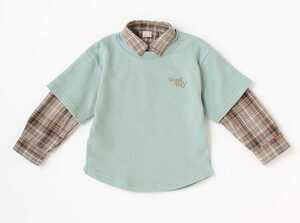 【新品未開封】petitmain チェックシャツレイヤード長袖 ロンＴプティマインナルミヤ 男の子女の子ガールズボーイズ2wayカットソー90綿100%