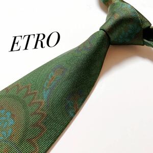 美品 エトロ ETRO ネクタイ ハイブランド ペイズリー柄 緑 ビジネス