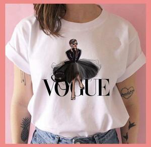 Tシャツレディース ロゴデザイン VOGUE白 韓国ファッション カジュアル