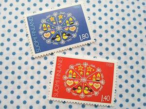 ヴィンテージ切手【 ～＊かわいい小鳥など＊～ 】 北欧フィンランドのビンテージ切手 可愛いデザイン 赤青2枚セット