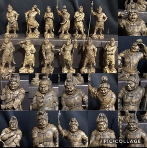 珍品 総柘植材 精密細工 古美術 時代木彫 仏教美術 薬師12神将像一式