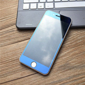 iPhone SE2世代/8/7 青 4.7インチ アイフォン 強化ガラス フィルム 鏡面 高透過 気泡防止 3Dタッチ対応 ミラー 液晶ガラス glass 化粧鏡