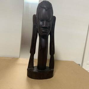 アフリカ　部族の顔　木彫り置物 