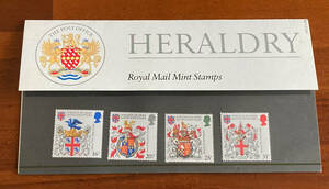 【外国切手】イギリス　紋章院500年　４種完　タトウ付き　未使用♪