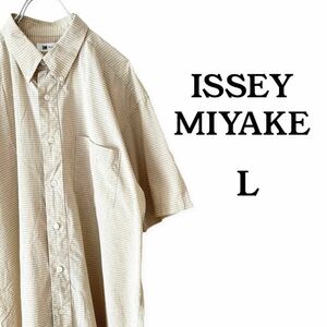 ISSEY MIYAKE イッセイミヤケ ボタンダウンシャツ 半袖 チェック Lサイズ 