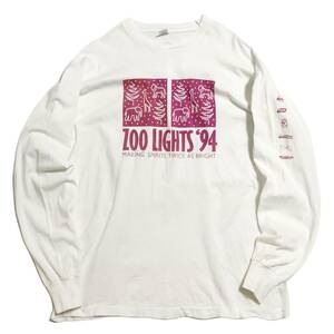 希少【90s ビンテージ ZOO LIGHTS 1994 動物園 イルミーネーション Tシャツ XL 白】アメリカ USA 80s アニマル ロンT フルーツオブザルーム