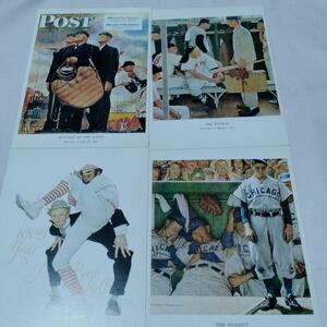 ロックウェル　Norman Rockwell Postcard ポストカード 4 MLB　レッドソックス　シカゴカブス　パイレーツ　ドジャース