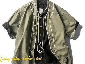 ★サイズXL！黒 アメリカン オールドスタイル ベースボール シャツ オーバーサイズ メンズ ワークシャツ ヴィンテージ 大きいサイズ★T663