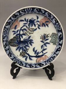 至高の名逸品特別出品　伝来品　１７世紀　初期色絵柘榴文様兜皿　保証品　滅多にない名品