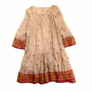 ドーサ dosa ハンドメイド ワンピース ドレス カットソー 総柄 刺繍 シャーリング インド製 手縫い 手織り 1 ピンク レディース