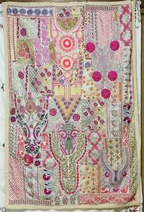 インド ビンテージ サリー パッチワーク 壁掛け タペストリー 刺繍 