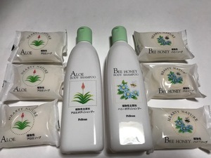アロエ ハチミツ 植物性 ボディシャンプー2本＆固形石鹸(85g×6個) ボディソープ ペリカン石鹸 保湿成分 全身洗浄 女子 送料無料
