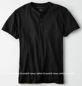 〓アメリカンイーグル/US M/AE Logo Slub ヘンリーTシャツ/B.Black