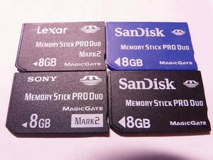 送料無料　美品　メモリースティック PRO Duo 8GB　4枚合計32GB　SONY製　サンディスク製　レキサー製