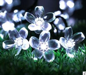 ソーラー LED 桜花ガーデンライト 100電球 12m 白色 ストリングライト ホワイト 芝桜 フラワー 太陽充電 夜間自動点 日本全国送料無料