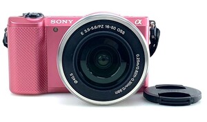 【美品】SONY ソニー ミラーレス一眼 デジタルカメラ α5000 ILCE-5000 ピンク SELP1650 Velbon 三脚付き