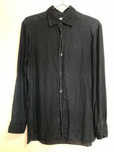 【高級イタリア製】BARBA バルバ リネンシャツ ブラック 長袖 リネン100%／黒Yワイシャツ麻