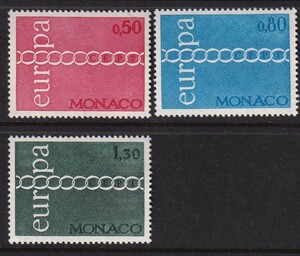 ∬モナコ公国・記念≪ヨーロッパ切手≫1971年/NH/3種完/Scott＃797～799 
