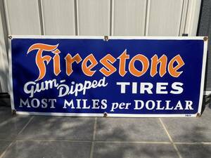 ビンテージ 看板 Firestone ファイヤーストーン 1931年 Most Miles per Dollar 幅91センチ / アメリカ US 世田谷ベース 昭和レトロ