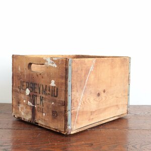 ＃4543　アメリカ　ヴィンテージ　60s 【Jersey Maid Milk】 木箱　ウッドボックス　ディスプレイ　運搬箱　収納　什器　ガーデニング