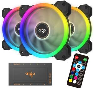 Aigo DR12 2022 バージョン 3IN1 120mm RGB LED 調節可能 色 静か 高通気性 長寿命 PC 冷却ファン CPU クーラー ラジエーター