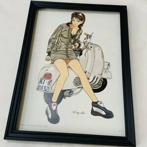 江口寿史 イラスト 切り抜き A4 額装品 /検 アートポスター 複製原画 美少女 バイク